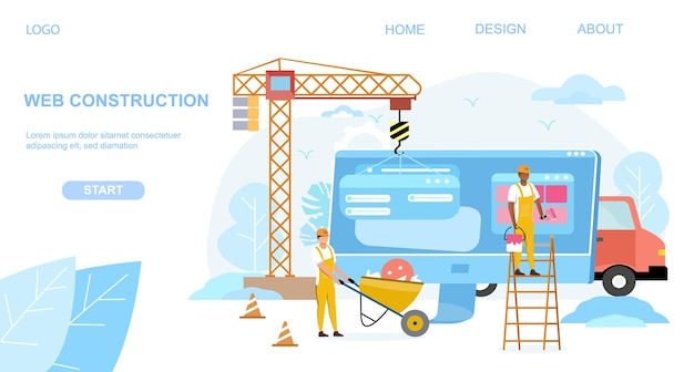 Vektorillustration des Webkonstruktionskonzepts für den Aufbau von Apps und Websites in digitalen Geräten