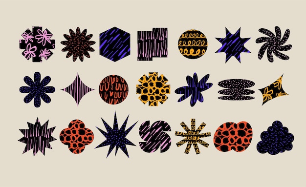 Vektorillustration doodle-formen-set moderne niedliche geometrische designelemente mit trendigen kreativen scribble-texturen, linien und handgezeichneten mustern