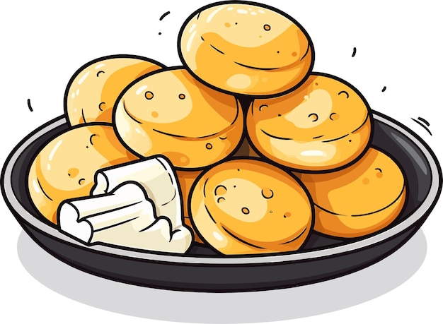 Vektor vektorillustration ein teller mit frisch gebackenem pao de queijo brasilianischem käsebrot