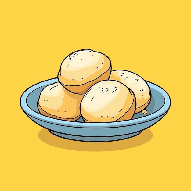 Vektorillustration ein Teller mit frisch gebackenem Pao de queijo brasilianischem Käsebrot