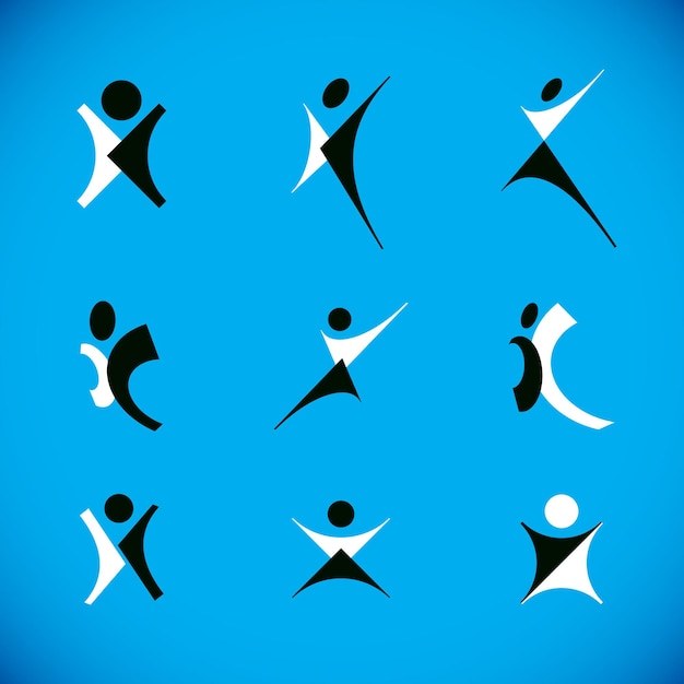Vektorillustration einer aufgeregten abstrakten person mit erhobenen händen. logo der geschäftsentwicklung