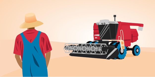Vektorillustration einer Ernte eines Mannes auf dem Feld, der Weizen hält