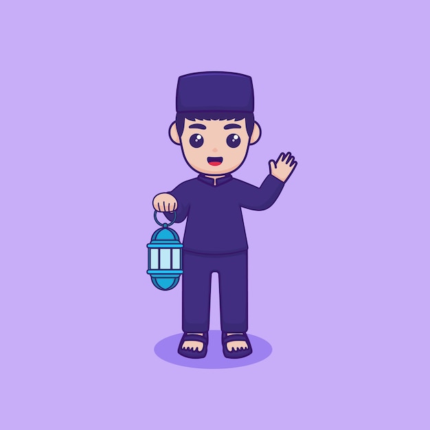 Vektor vektorillustration einer figur mit einer laterne ramadan kareem designkonzept