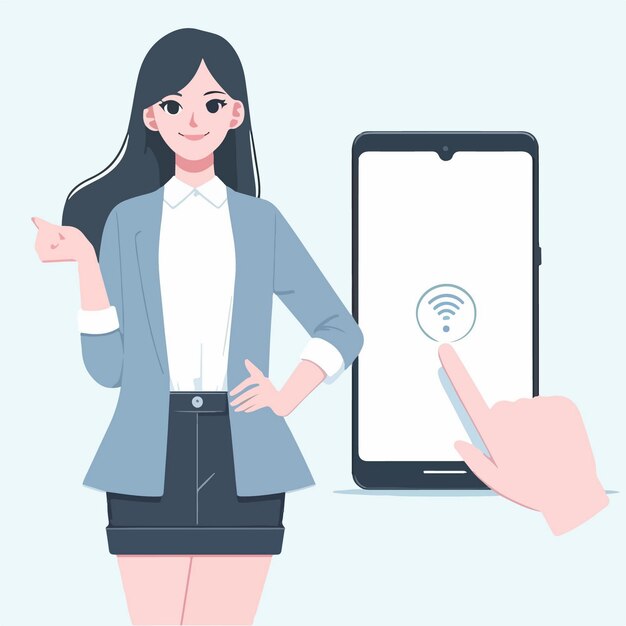 Vektorillustration einer Frau mit Telefon im flachen Designstil
