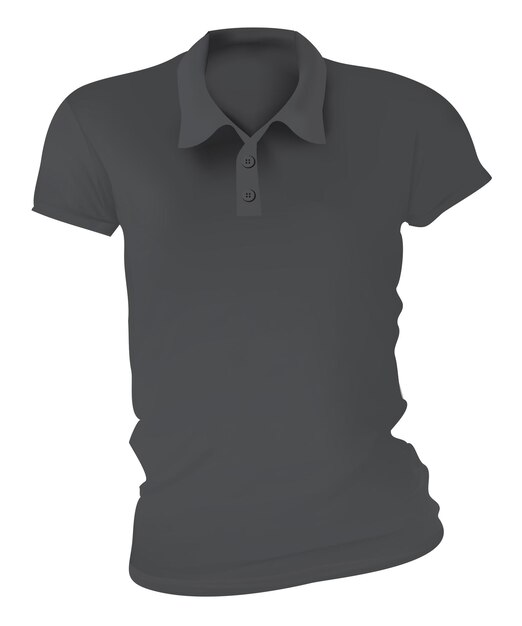 Vektorillustration einer leeren schwarzen weiblichen polo-t-shirt-vorderseite, die auf weiß isoliert ist