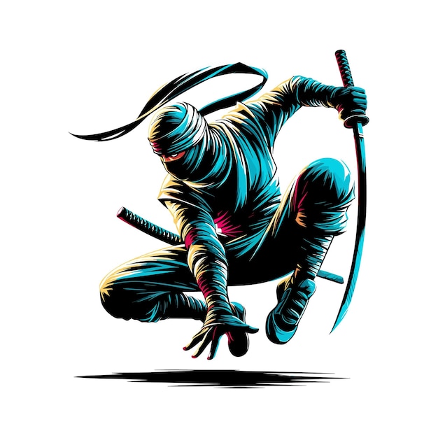 Vektor vektorillustration einer ninja-mana in aktionsposition