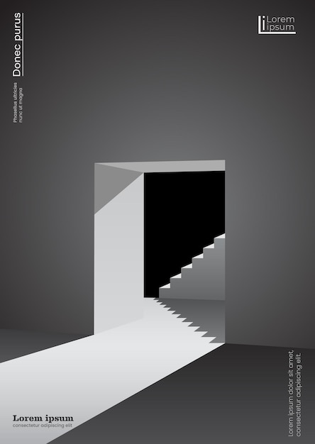 Vektorillustration einer offenen tür mit einem fragment einer treppe 