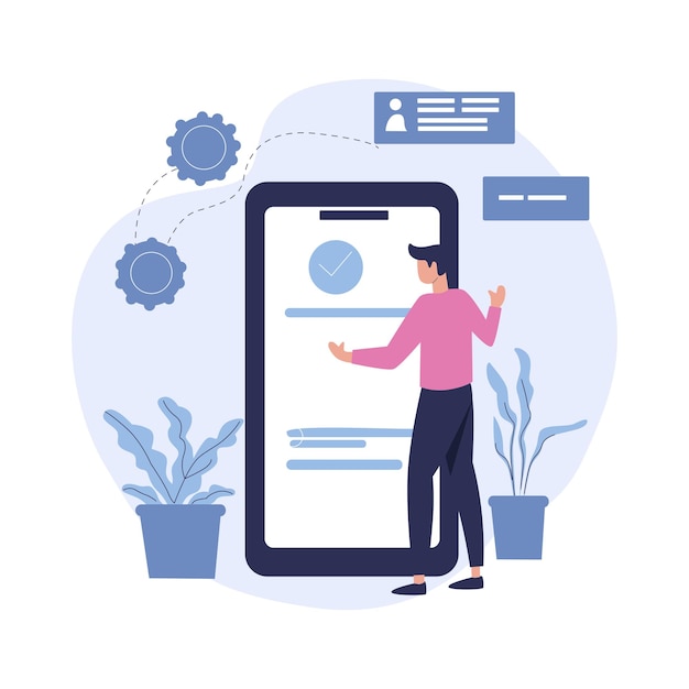 Vektorillustration einer Person, die ein Mobiltelefon trägt Geschäftskonzept