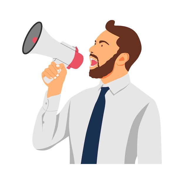 Vektorillustration einer Person, die mit einem Lautsprecher-Megafon schreit