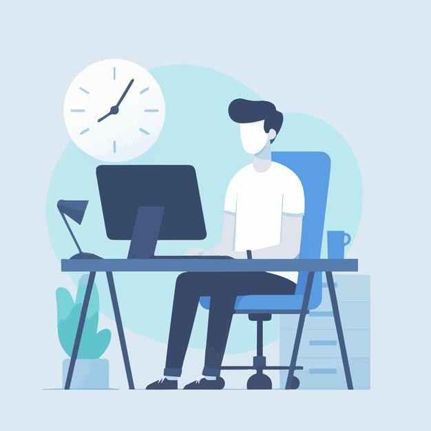 Vektorillustration einer Person, die vor einem Computer sitzt