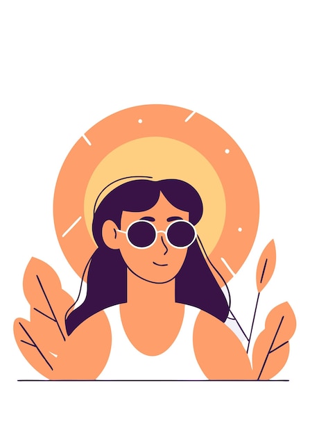 Vektorillustration einer schönen jungen Frau mit Sonnenbrille auf weißem Hintergrund