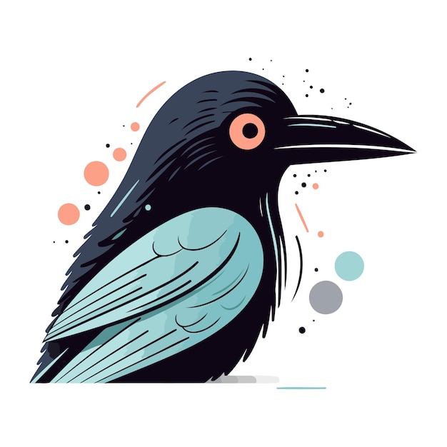 Vektor vektorillustration einer schwarzen krähe lieber von hand gezeichneter vogel