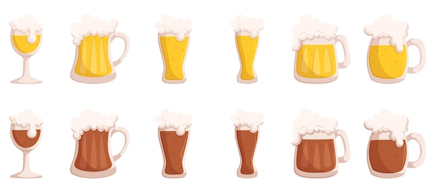 Vektorillustration einer Vielzahl von Bierbechern, die verschiedene Arten von Bier zeigen