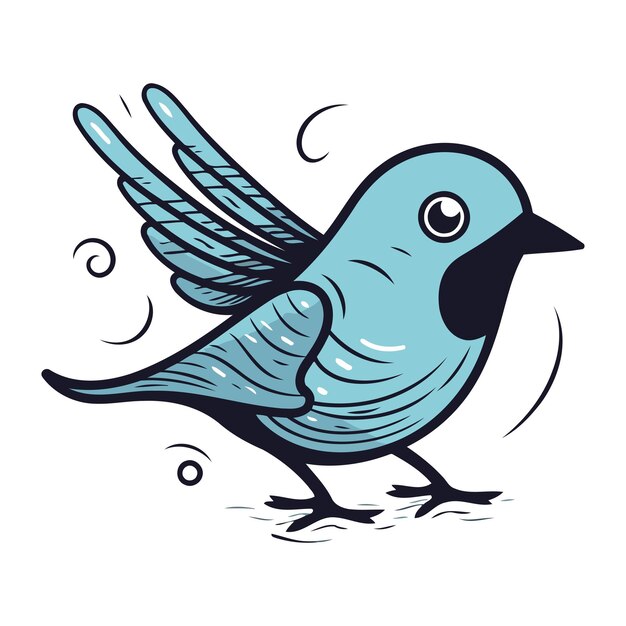 Vektor vektorillustration eines blauen vogels auf weißem hintergrund handgezeichneter vogel