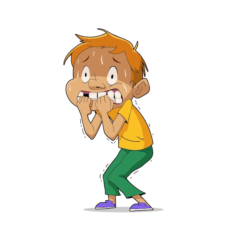 Vektor vektorillustration eines cartoon-jungen mit verängstigtem ausdruck und pose