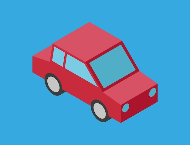Vektorillustration eines einfachen isometrischen autos, das auf blauem hintergrund isoliert ist autoillustration im 3d-stil