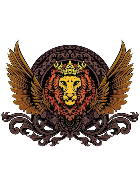 Vektorillustration eines geflügelten löwenkönig-dekorationsornaments