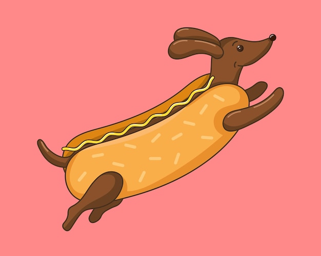 Vektorillustration eines Hundes als Hotdog auf rosa Hintergrund