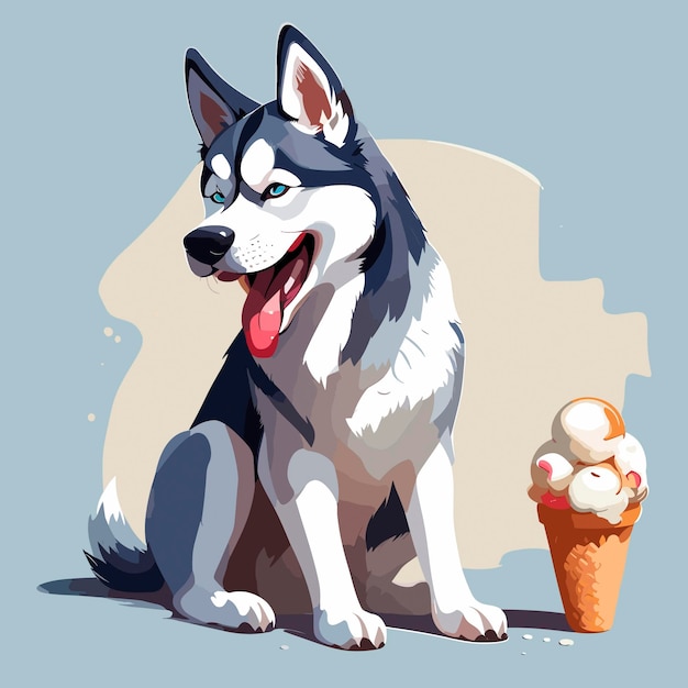 Vektor vektorillustration eines husky mit eis aus der serie ich liebe den sommer