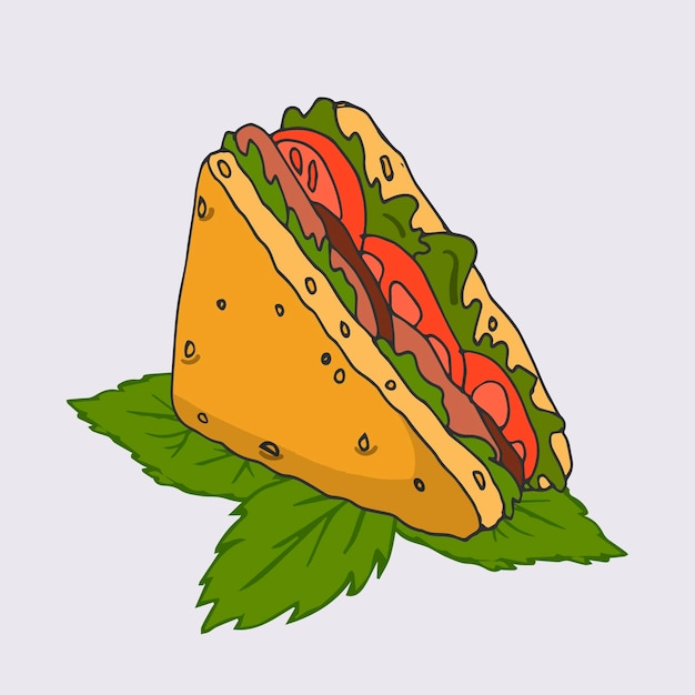 Vektorillustration eines köstlichen Sandwiches auf Blättern.