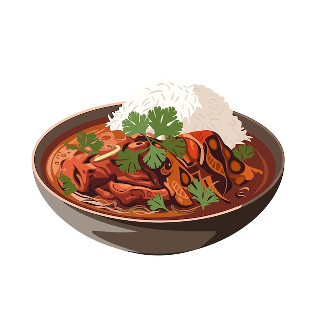 Vektorillustration eines köstlichen, würzigen Rindfleischstufts oder Schaffleischcurries