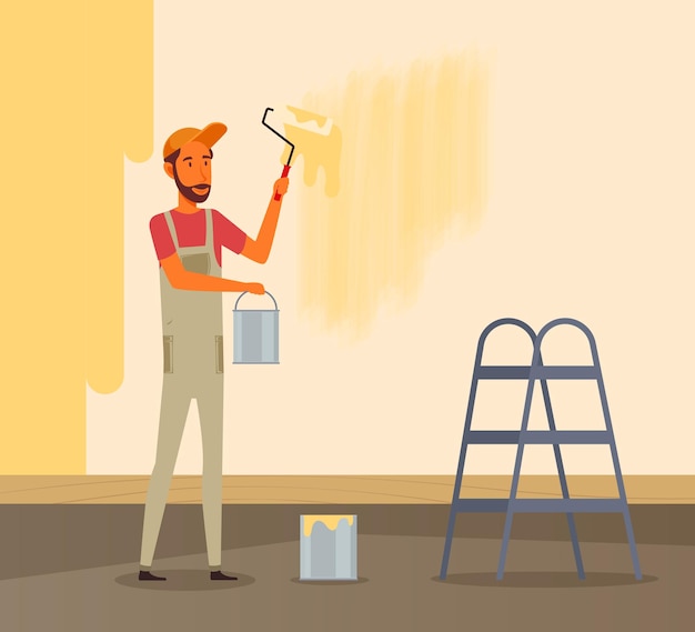 Vektorillustration eines Mannes, der eine Wand bemalt
