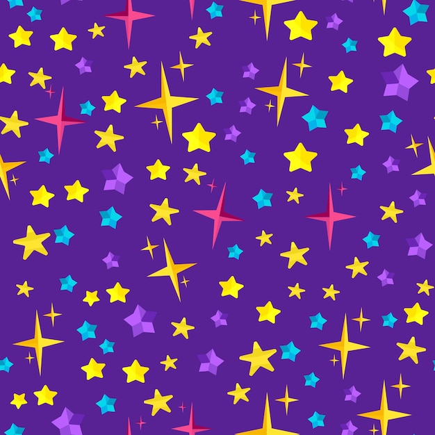 Vektorillustration eines nahtlosen Musterhintergrunds zu einem Weltraumthema mit Sternen und Funken