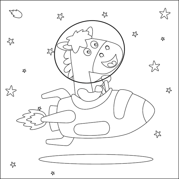 Vektorillustration eines niedlichen Cartoon-Astronauten-Kleintiers im Weltraum Malbuch mit kindlichem Design