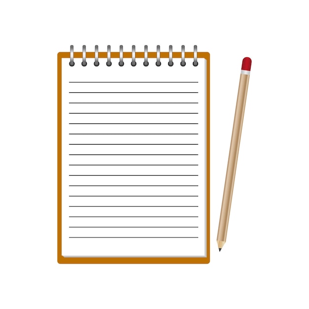Vektorillustration eines realistischen Lederspiralnotizbuchs und eines detaillierten Bleistifts
