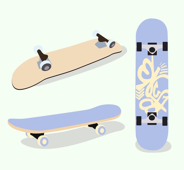 Vektor vektorillustration eines skateboards in zarter farbe an drei stellen mit schatten und gr