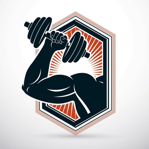 Vektorillustration eines Sportlerarms, der eine Hantel hält. Fitness-Workout.