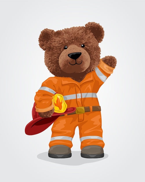 Vektorillustration eines Teddybären in Feuerwehruniform mit Feuerwehrhelm