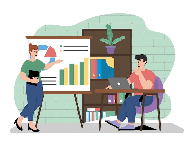 Vektorillustration eines Trainers, der den Mitarbeiter schult