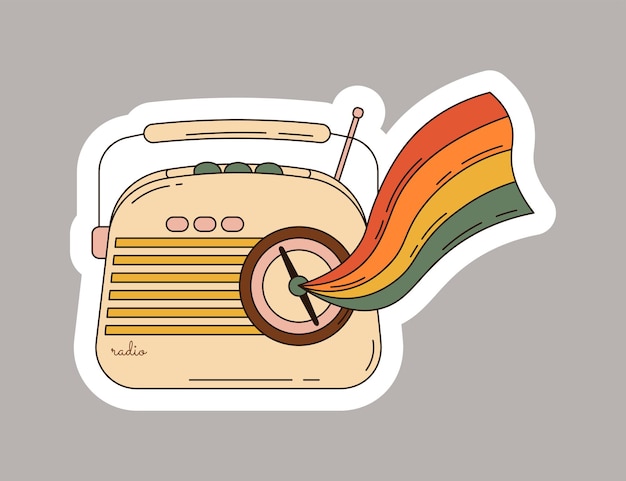 Vektor vektorillustration eines vintage-radio-empfängers im flachen stil retro-radio cool-aufkleber