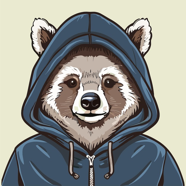 Vektor vektorillustration eines waschbären in einem blauen hoodie