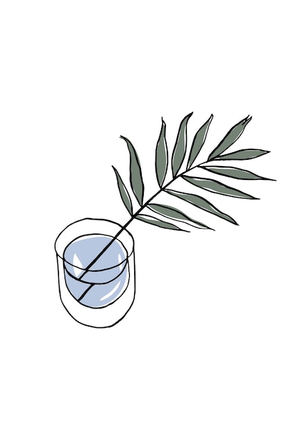 Vektor vektorillustration farbenfrohe skizze mit palmzweig in vase kunst für für drucke wandkunst banner hintergrund