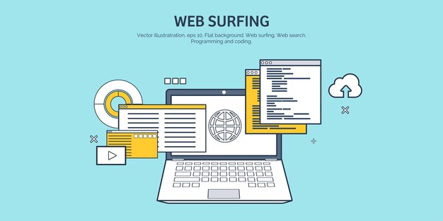 Vektorillustration flacher Hintergrund Codierung Programmierung SEO Suchmaschinenoptimierung App