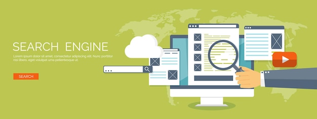 Vektorillustration flacher Hintergrund Codierung Programmierung SEO Suchmaschinenoptimierung App