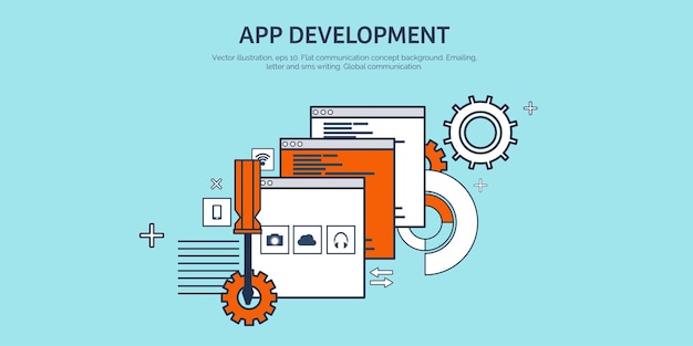 Vektorillustration flacher Hintergrund Codierung Programmierung SEO Suchmaschinenoptimierung App