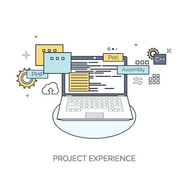 Vektorillustration, Flachrechnung, Hintergrundprogrammierung, Codierung, Webentwicklung und SEO-Suche
