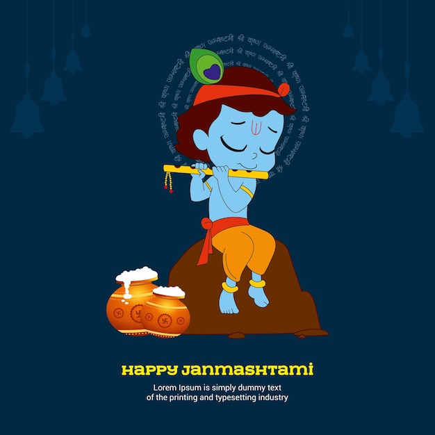 Vektor vektorillustration für das indische fest happy krishna janmashtami banner design