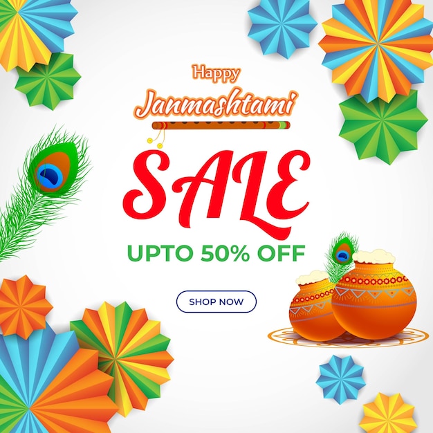 Vektorillustration für das indische festival janmashtami sale banner