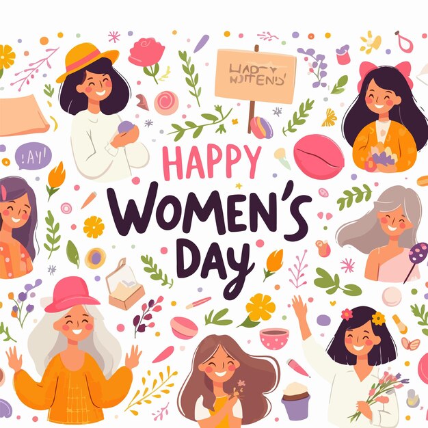Vektorillustration für den Tag der glücklichen Frauen, flach gezeichnetes Konzept