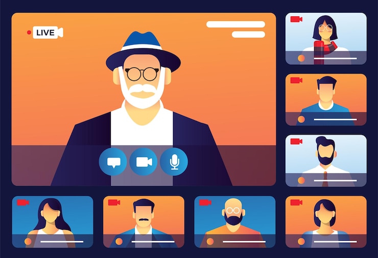 Vektor vektorillustration für videokonferenz-online-treffen von zu hause aus für webinar-job