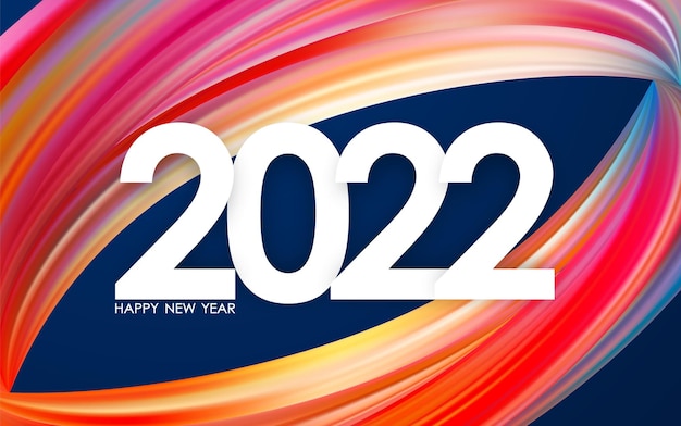 Vektorillustration: guten rutsch ins neue jahr 2022. grußkarte mit bunter abstrakter pinselstrichform. trendiges design.