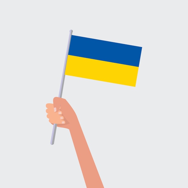 Vektorillustration-Hände, die ukrainische Flaggen auf weißem Hintergrund halten