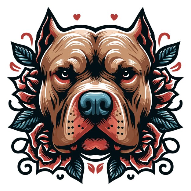 Vektorillustration mit Pitbull-Kopf-Tattoo