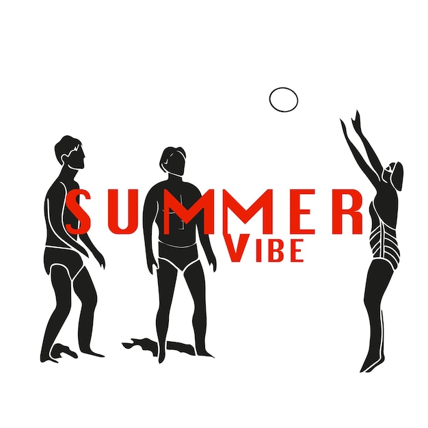 Vektor vektorillustration schwarze silhouetten von volleyball-spielern auf weißem hintergrund