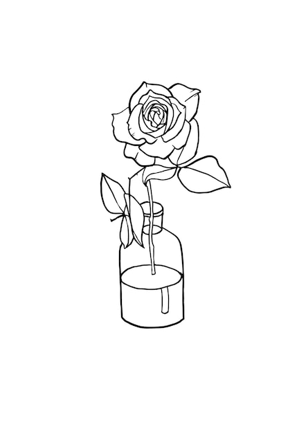 Vektorillustration tinte skizze mit rosenblumen in vase kunst für für drucke wandkunst banner hintergrund