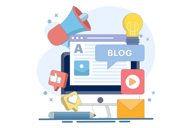 Vektorillustration über Concept Blogging oder kreatives Schreiben oder Content Management
